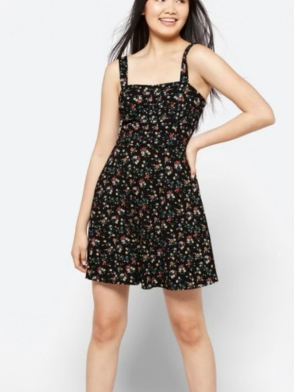 Size S Nine Britton Black Floral Emery Smocked Knit Dress